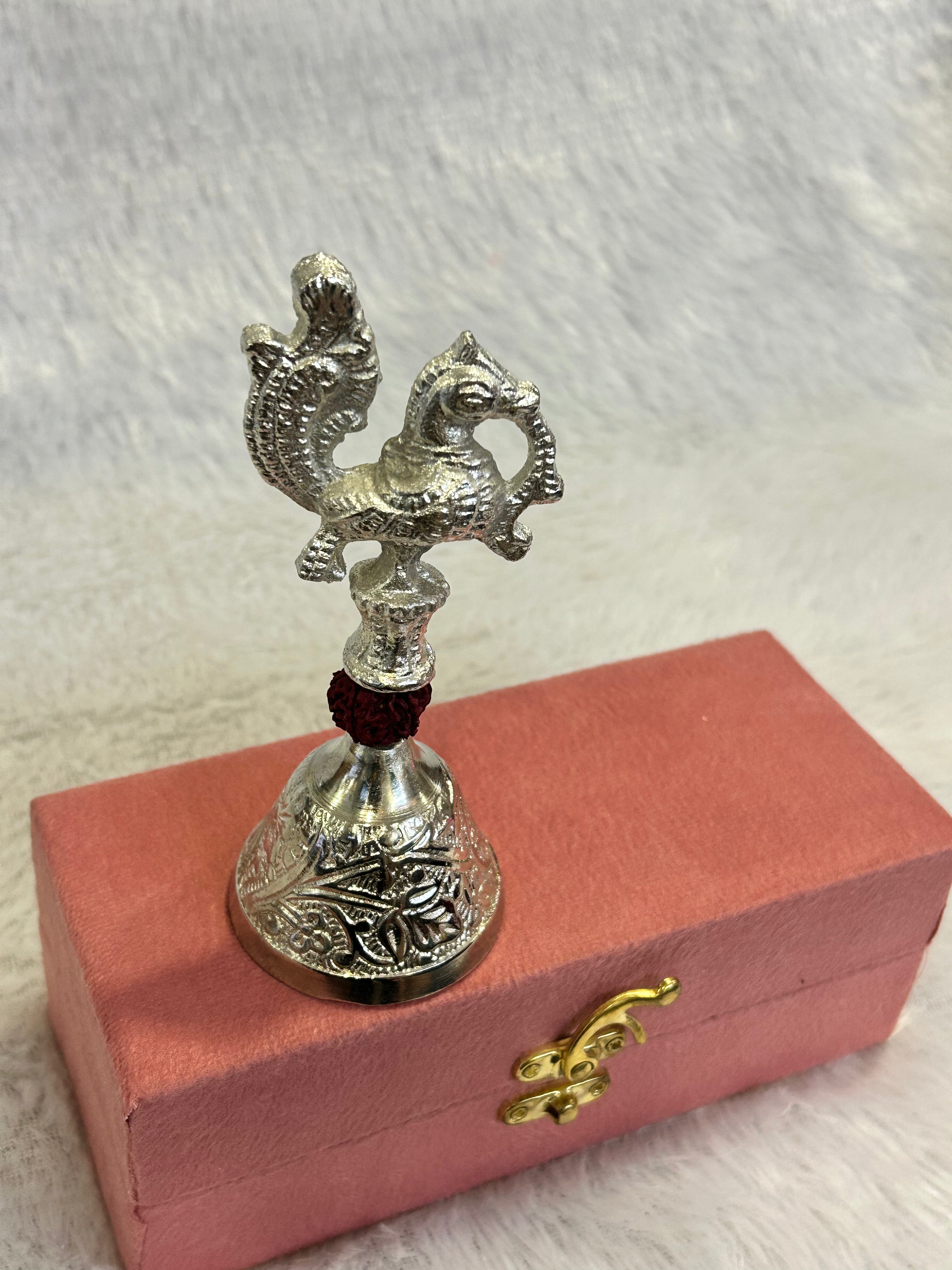 German Silver Peacock Shaped Rudraksh Bell