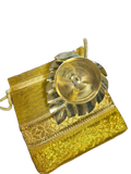 Pure Brass Pipal Shaped Diya with Banarasi Potli