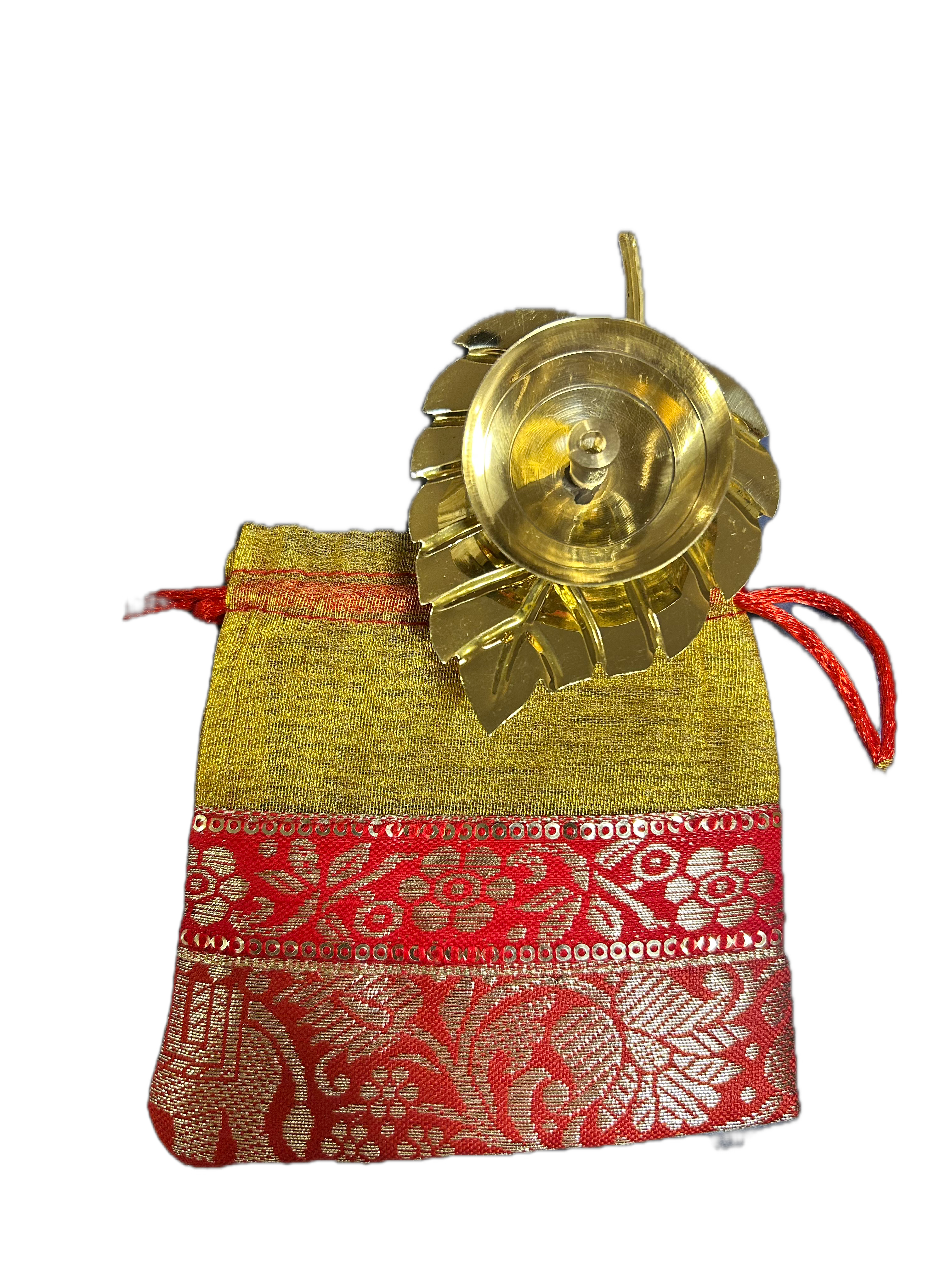 Pure Brass Pipal Shaped Diya with Banarasi Potli