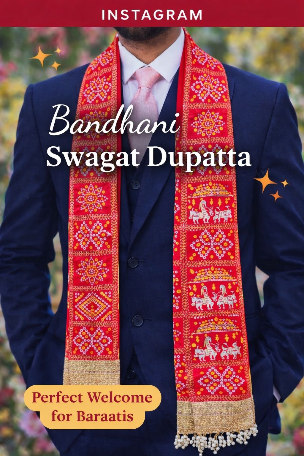 Bandhani Patka 56 inch length with bakram inside for stiffness