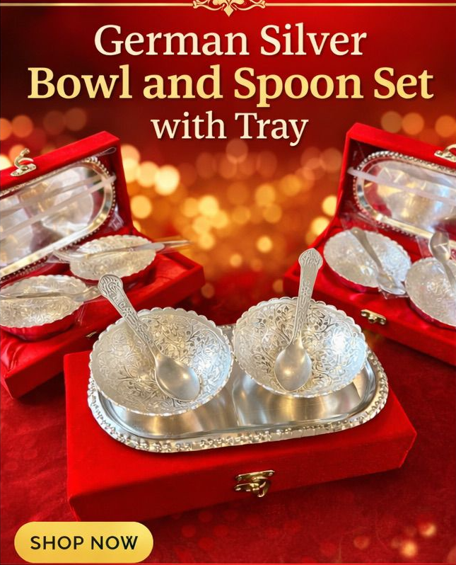 German Silver two spoon-bowl set with tray