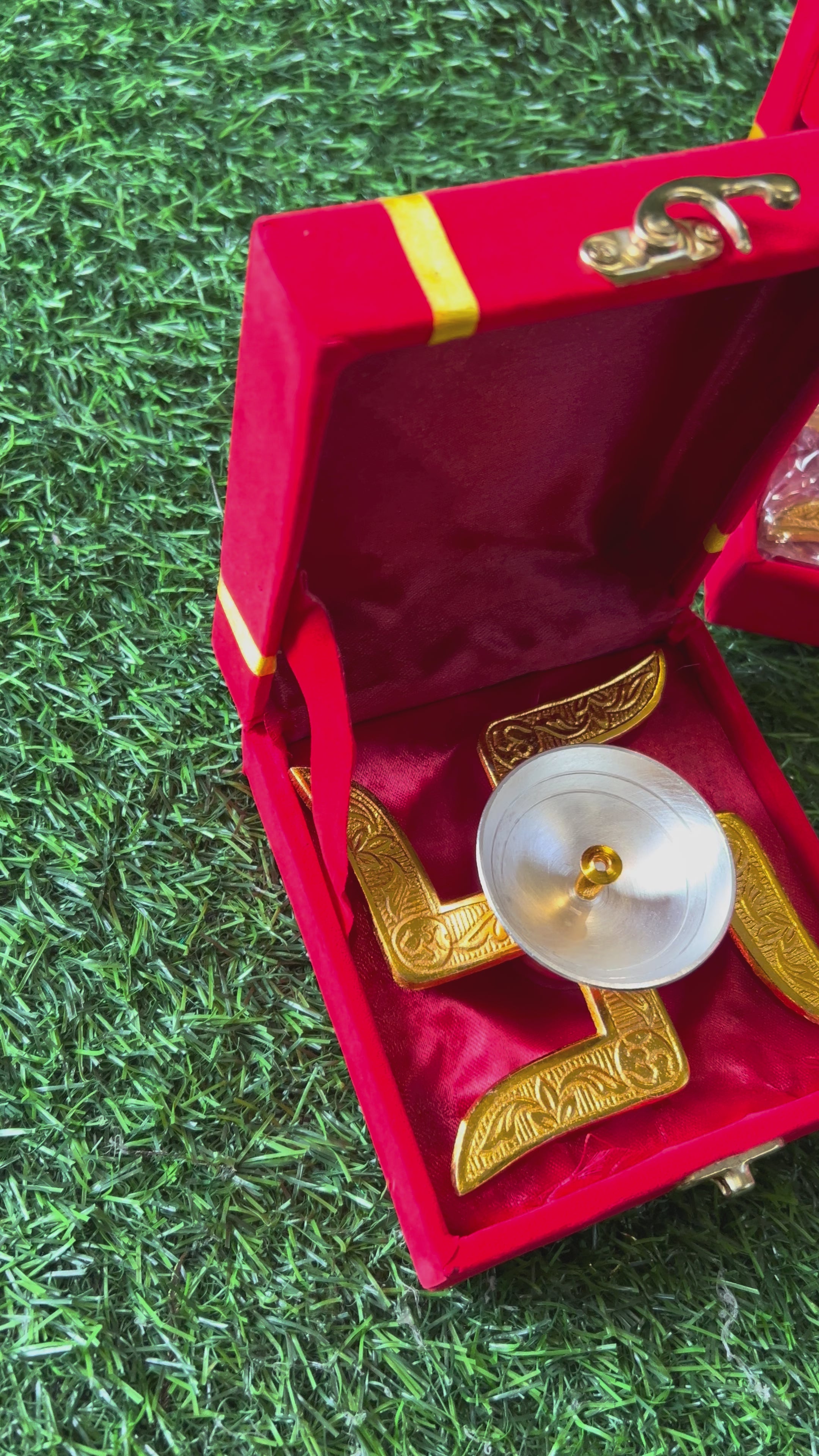 Swastik Diya German Silver and Gold finish with velvet box